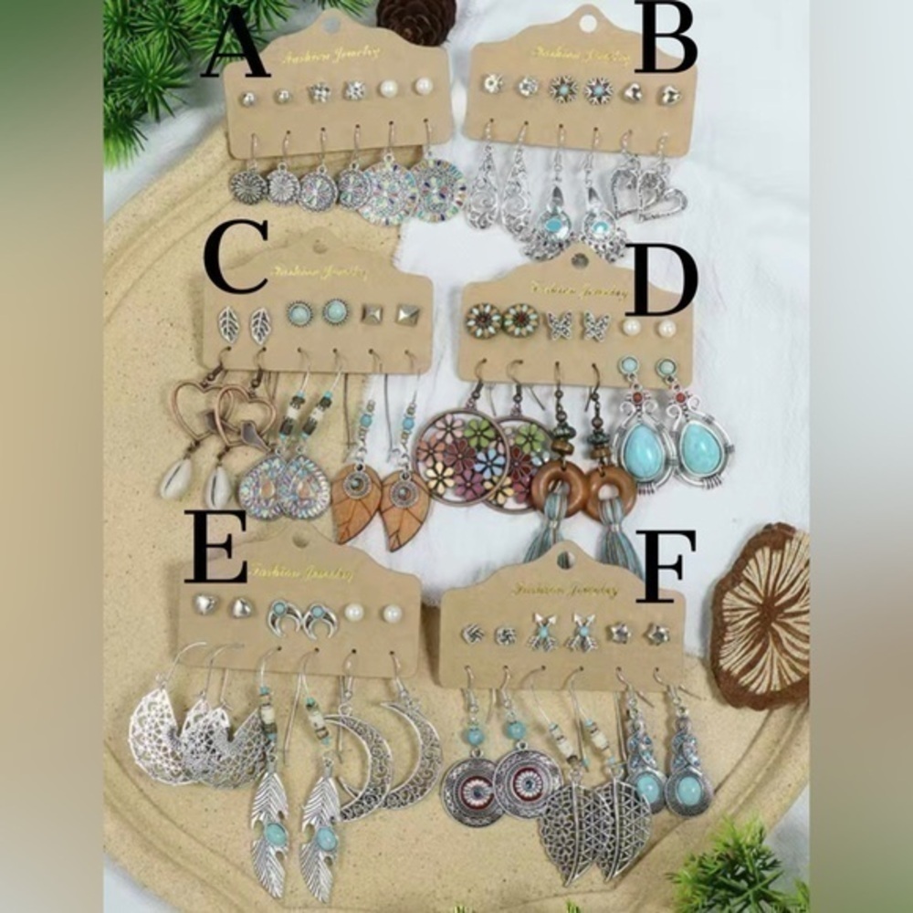 Boho Vintage Style 6-Pair Drop Dangle Earrings Set NEW